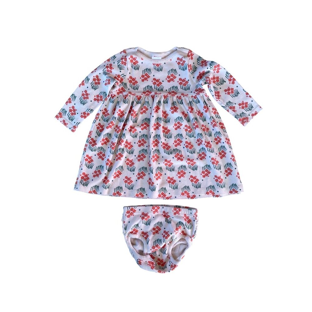 85/2T Hanna Andersson Long Sleeve Floral Dress with Diaper Cover